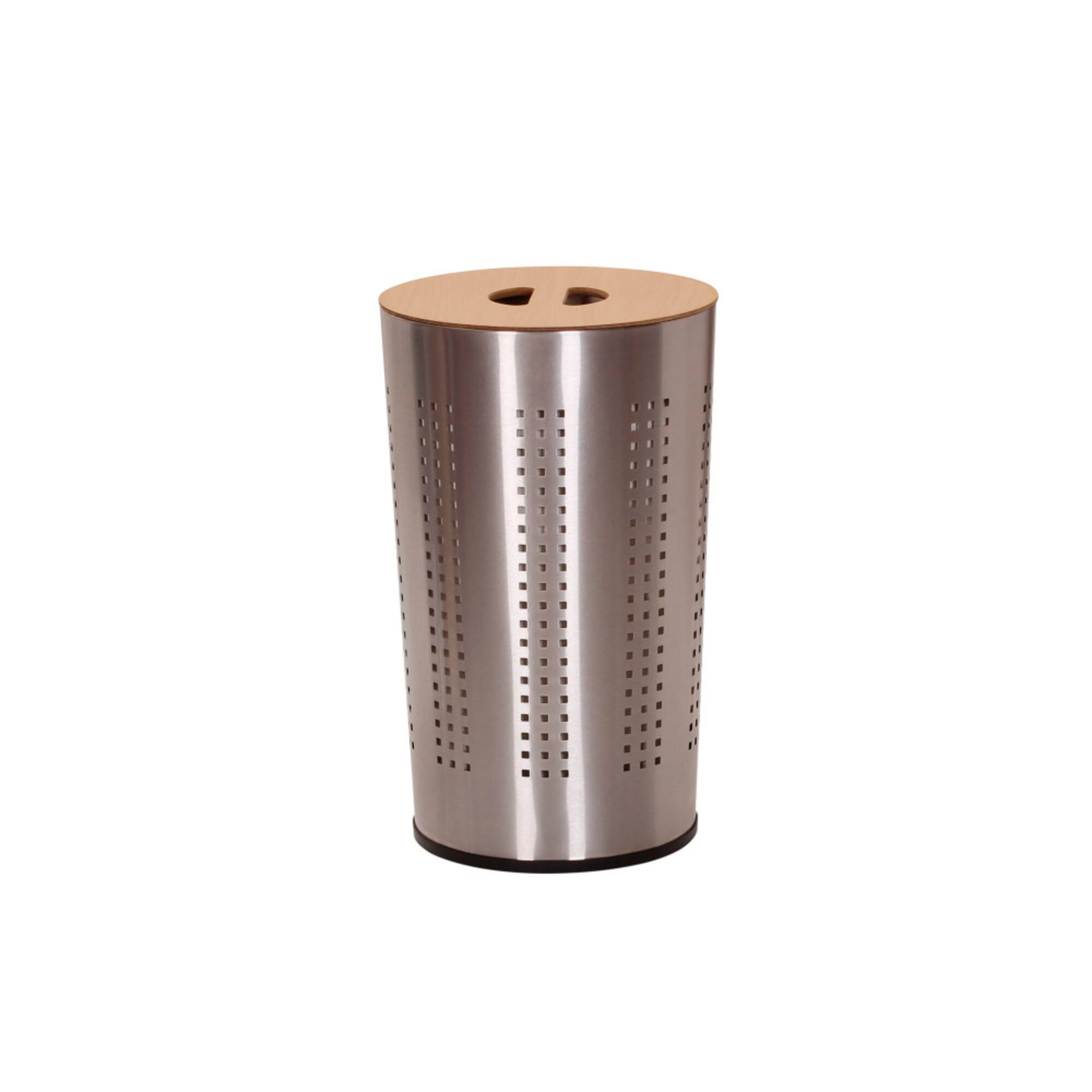Household Essentials Round Metal Hamper with Engineered Wooden Lid